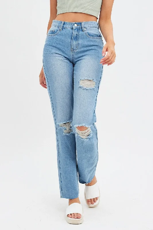 Blue Baggy Denim Jean Mid Rise