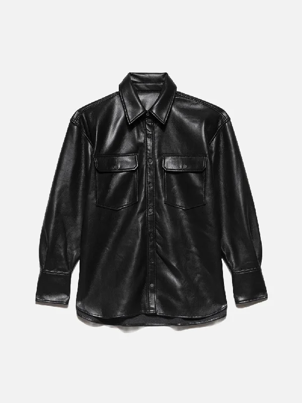 Recycled Leather Shirt Jacket -- Noir