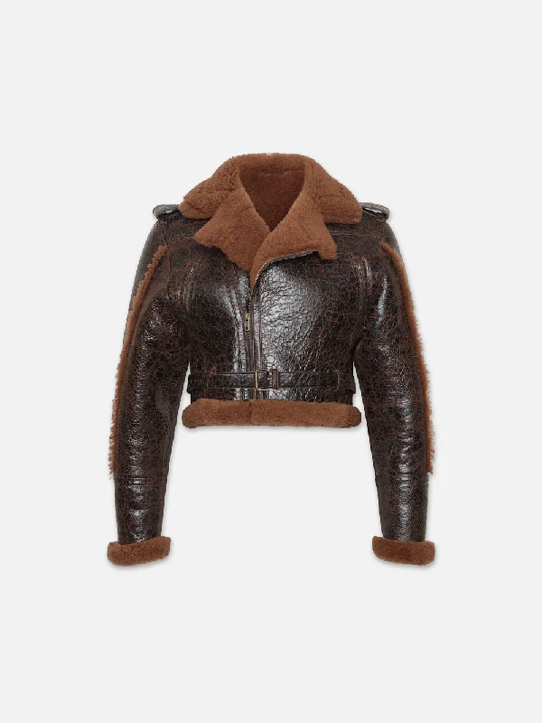 Shearling Strong Shoulder Moto -- Rust