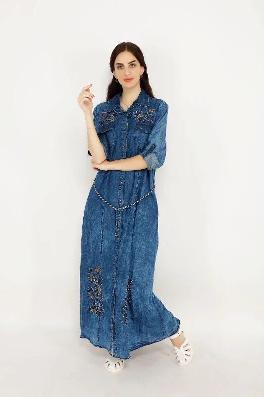 SPARKLING FLOWER JEANS LONG DRESS2 6090