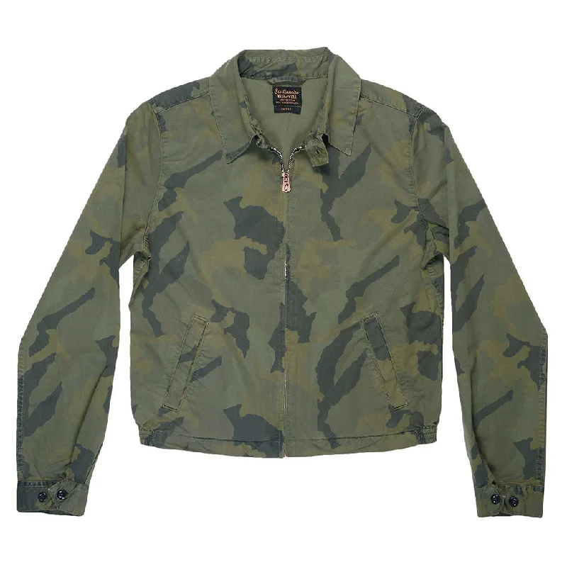 Zip Front Cotton Sateen Print Cliff Jacket - Camo Olive