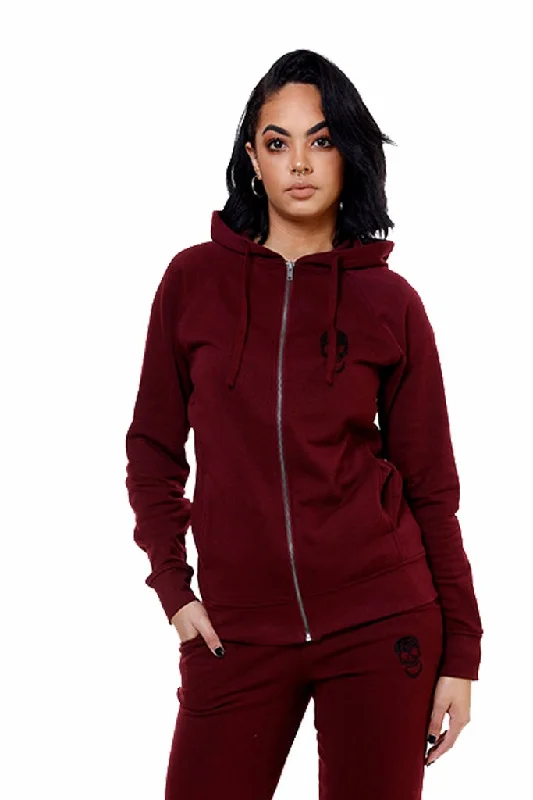 Ladies Burgundy Zip Hoody