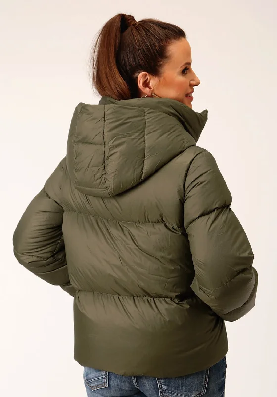 Roper Womens Hooded Down Puffer Green Nylon Insulated Jacket