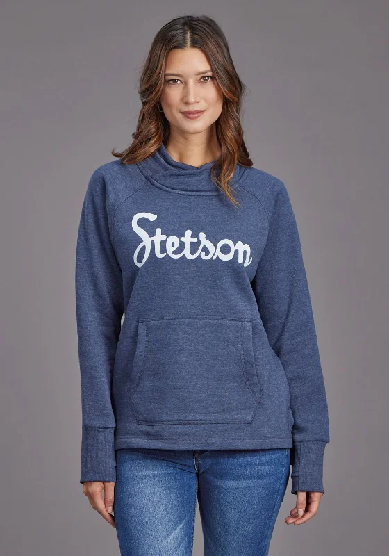 Stetson Womens Script Logo Blue Cotton Blend Sweatshirt