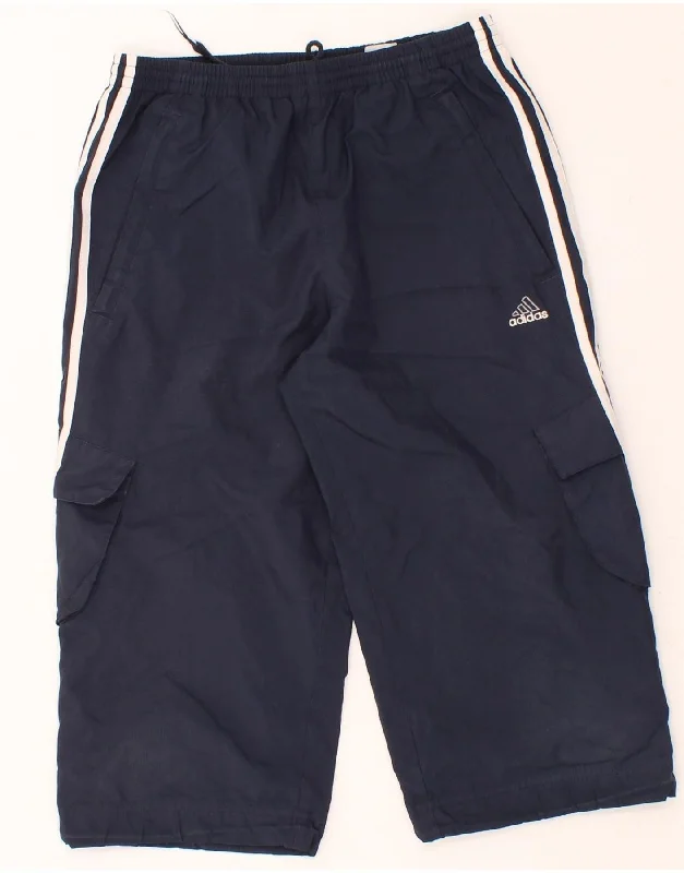 ADIDAS Boys Capri Tracksuit Trousers 13-14 Years Navy Blue Polyamide