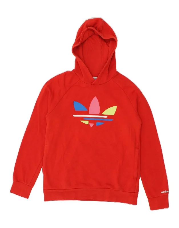 ADIDAS Boys Graphic Hoodie Jumper 12-13 Years Red Cotton