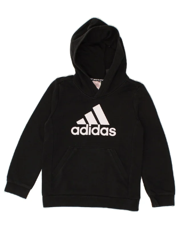 ADIDAS Boys Graphic Hoodie Jumper 7-8 Years Black Cotton