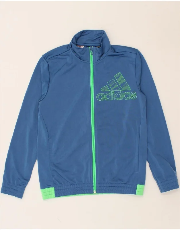 ADIDAS Boys Graphic Tracksuit Top Jacket 11-12 Years Blue Polyester