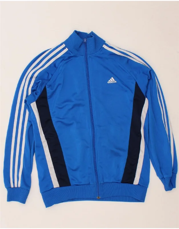 ADIDAS Boys Tracksuit Top Jacket 13-14 Years Large Blue Polyester