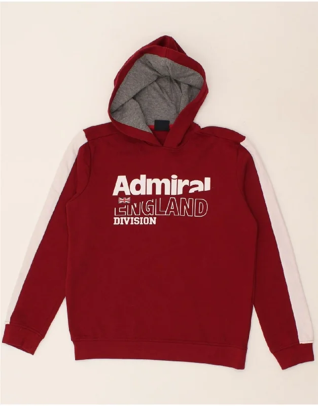 ADMIRAL Boys Graphic Hoodie Jumper 11-12 Years Burgundy Colourblock Cotton