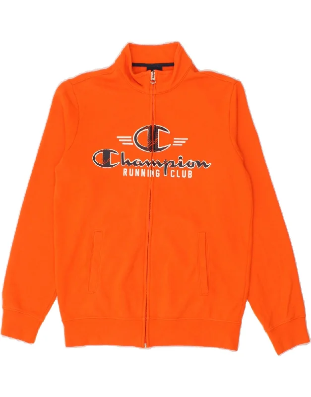 CHAMPION Boys Graphic Tracksuit Top Jacket 11-12 Years Large Orange Cotton