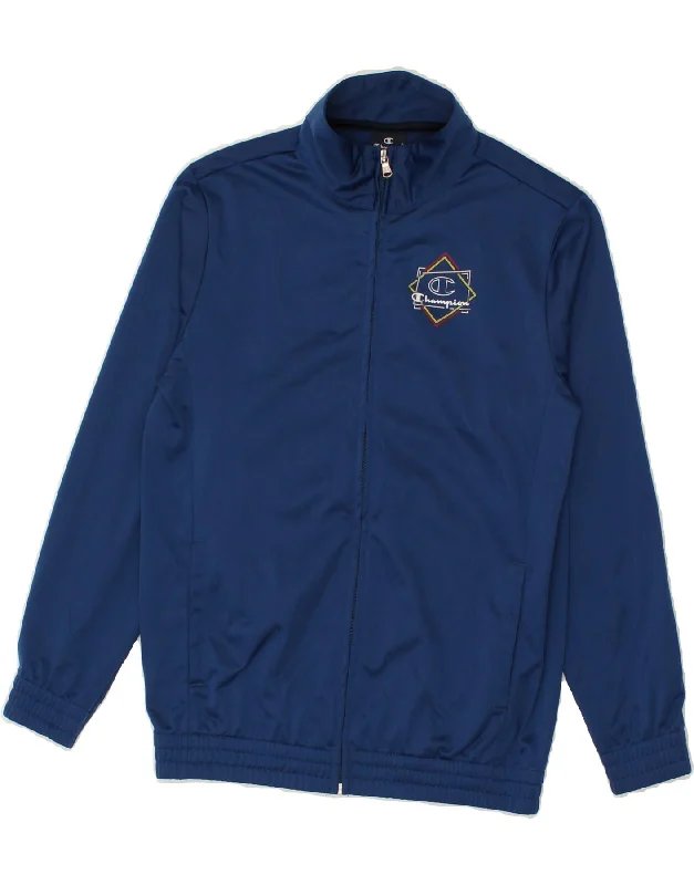 CHAMPION Boys Tracksuit Top Jacket 11-12 Years Large Navy Blue Polyester