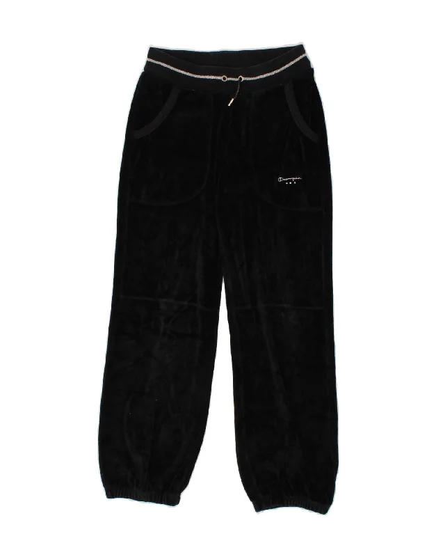 CHAMPION Girls Tracksuit Trousers Joggers 9-10 Years Medium Black Cotton