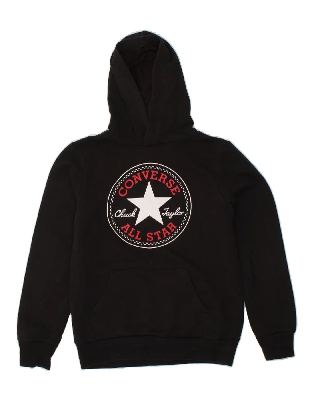 CONVERSE Boys Graphic Hoodie Jumper 12-13 Years Large Black Cotton