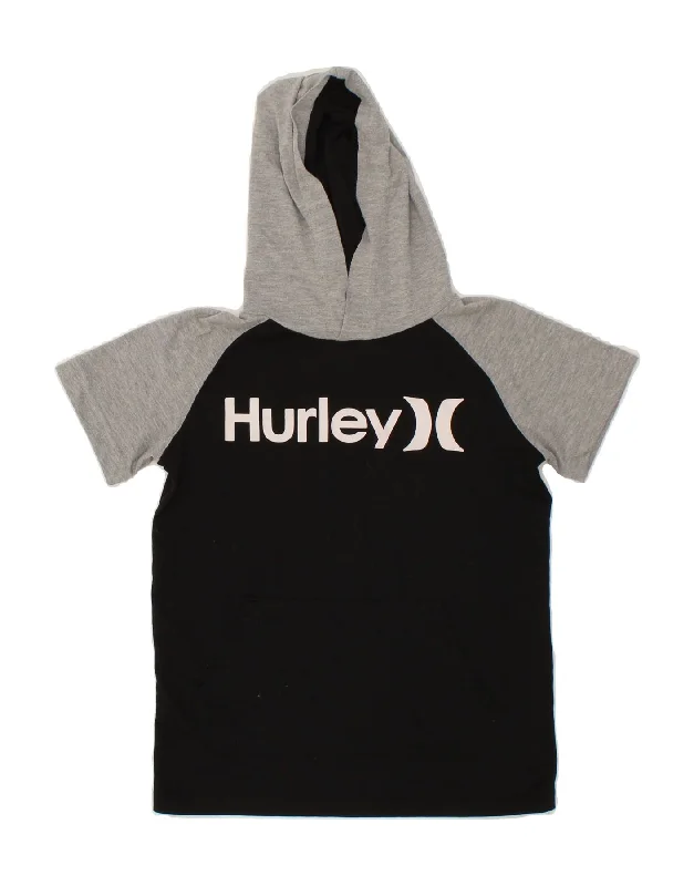 HURLEY Boys Graphic Short Sleeve Hoodie Jumper 10-11 Years Medium Black