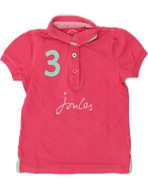 JOULES Girls Graphic Polo Shirt 7-8 Years Pink Cotton