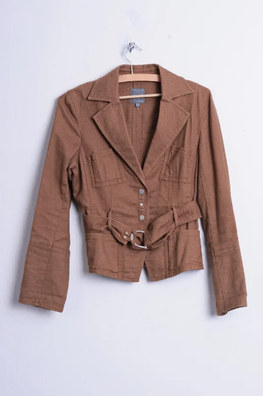 Marc Aurel Womens M Blazer Top Suit Brown Belt Cotton Single Breasted