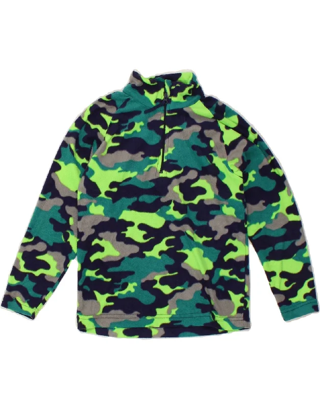 MOUNTAIN WAREHOUSE Boys Zip Neck Fleece Jumper 7-8 Years Green Camouflage