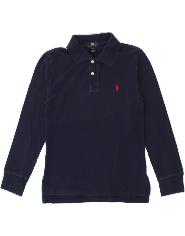 POLO RALPH LAUREN Boys Long Sleeve Polo Shirt 10-11 Years Medium Navy Blue