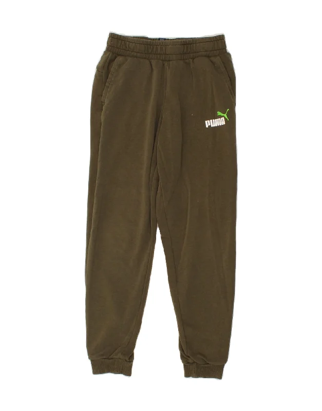 PUMA Boys Tracksuit Trousers Joggers 11-12 Years Khaki Cotton