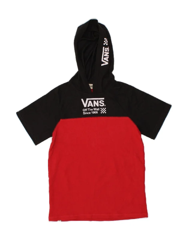 VANS Boys Hooded Graphic T-Shirt Top 11-12 Years Large Red Colourblock